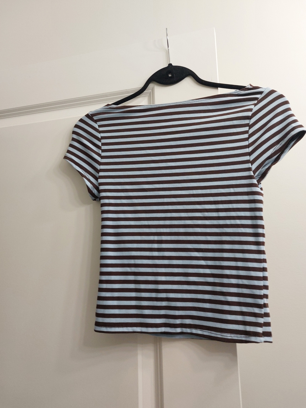 Blue and Brown Boat Neck Top